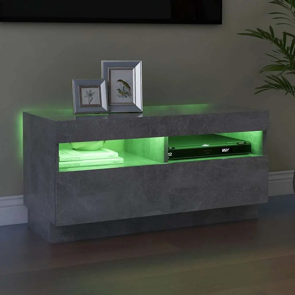 TV Cabinet with RGB LED Lights Grey Concrete Modern Media Storage Stand Unit