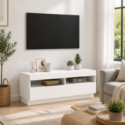 Functional White TV Cabinet with RGB LEDs for Media Storage