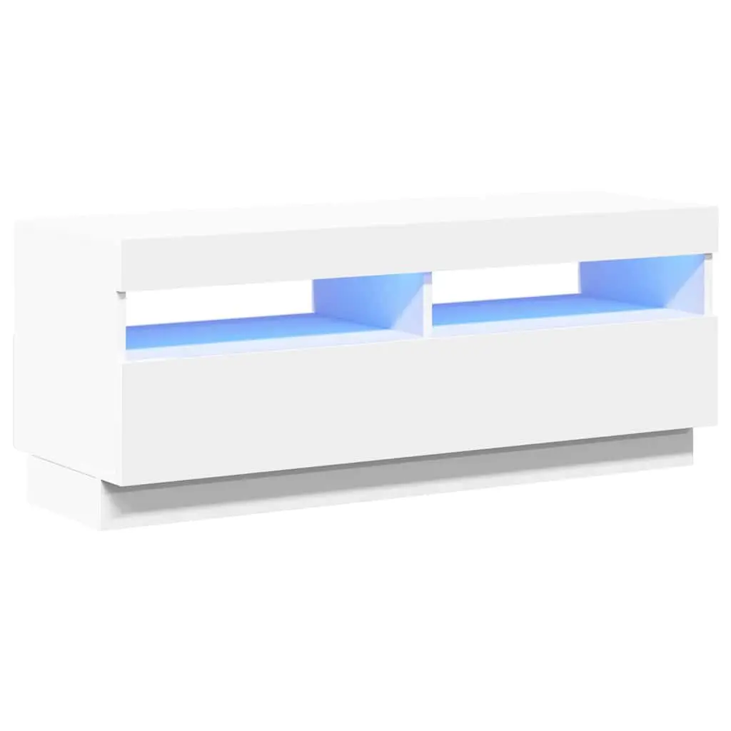 White TV Cabinet with RGB LEDs for Media Storage