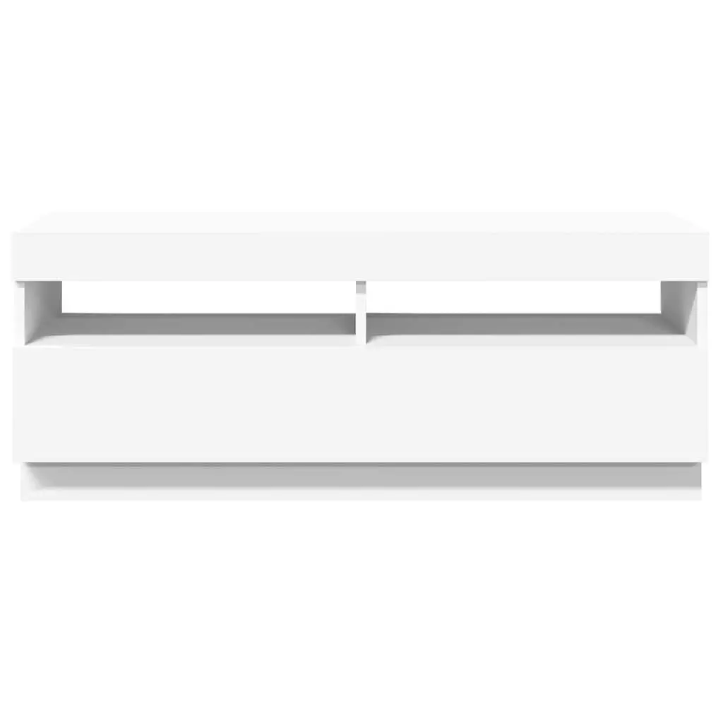 White TV Cabinet with RGB LEDs for Media Storage