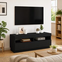 Practical Black TV Cabinet with RGB LED Lights for Home Use