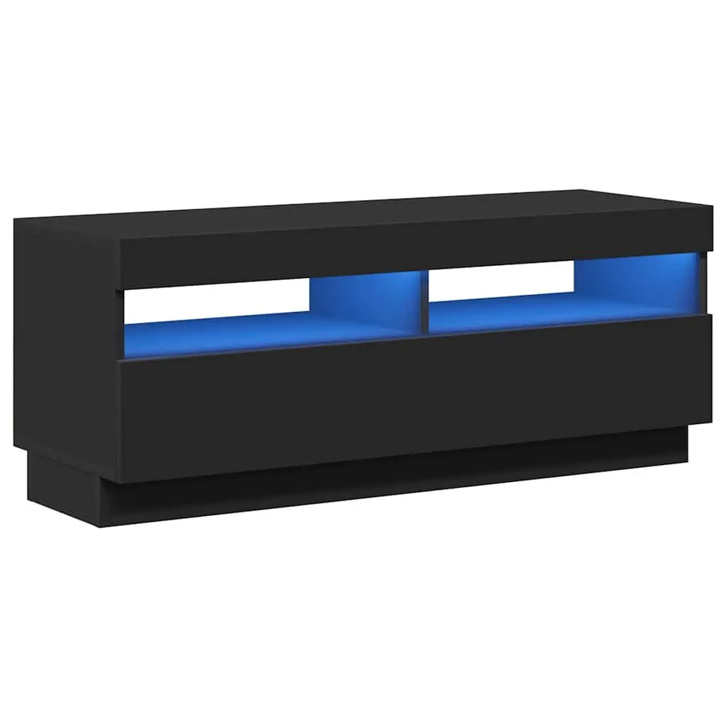 RGB LED Lights TV Cabinet Black Storage Unit Media Entertainment 100x35x40cm