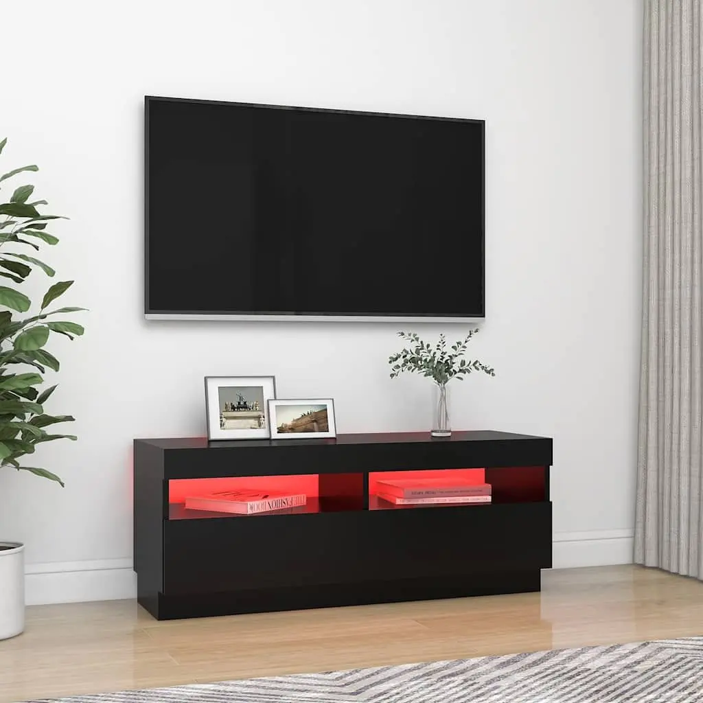 RGB LED Lights TV Cabinet Black Storage Unit Media Entertainment 100x35x40cm