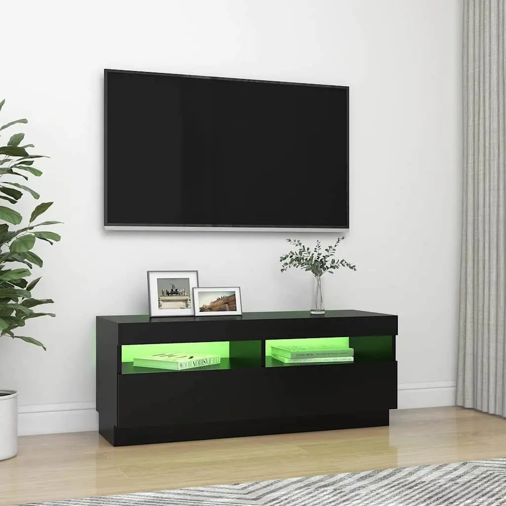 RGB LED Lights TV Cabinet Black Storage Unit Media Entertainment 100x35x40cm