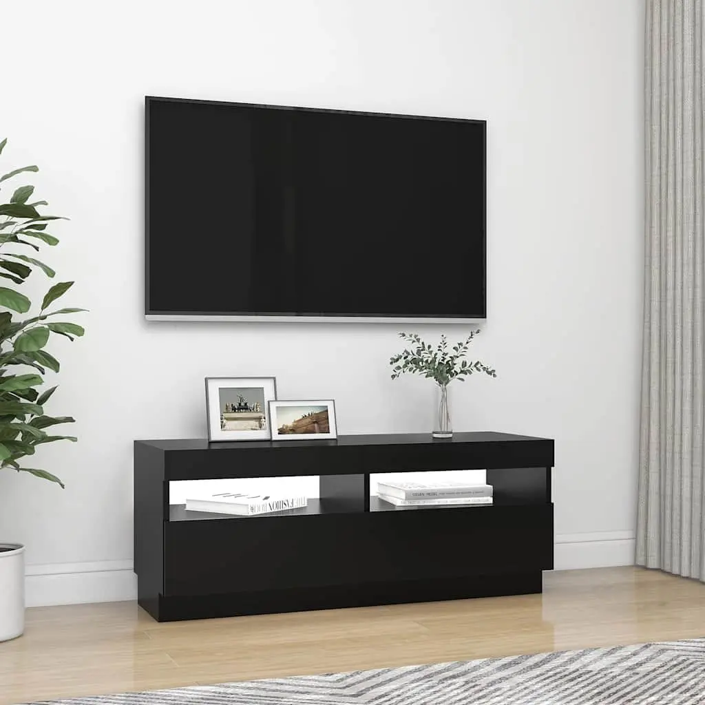 RGB LED Lights TV Cabinet Black Storage Unit Media Entertainment 100x35x40cm