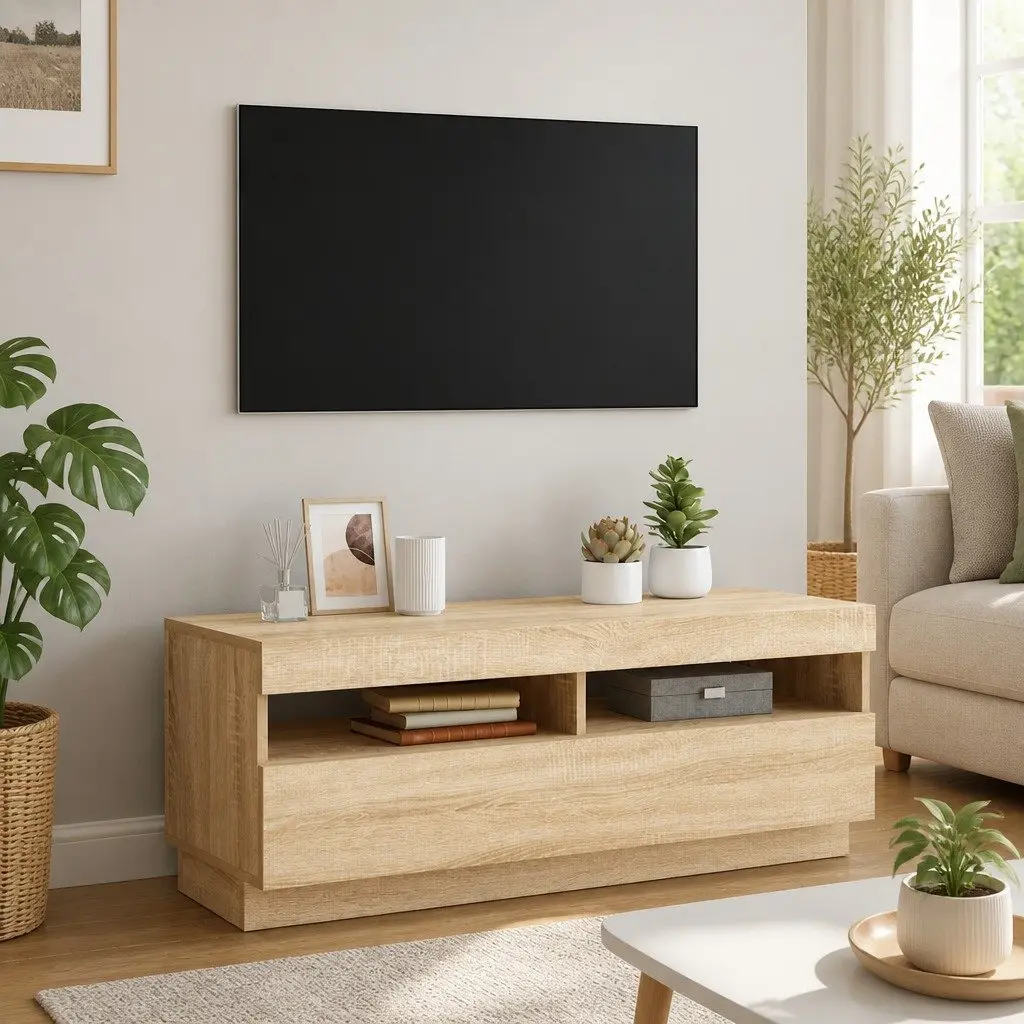 TV Cabinet with RGB LED Lights Brown Living Room Media Stand Storage Unit