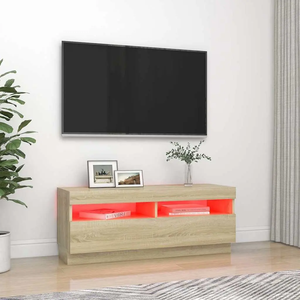 TV Cabinet with RGB LED Lights Brown Living Room Media Stand Storage Unit