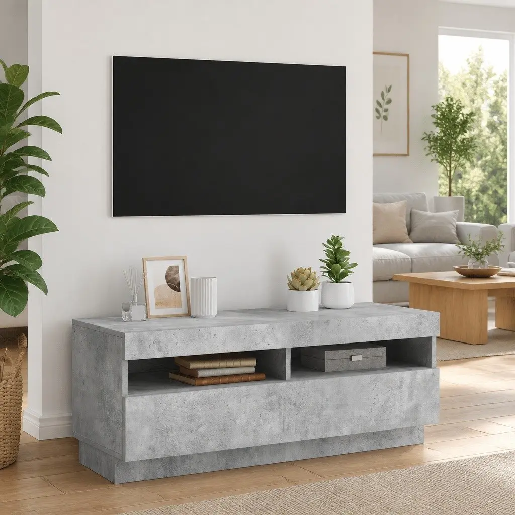 TV Cabinet Grey with RGB LED Lights Media Storage Unit Entertainment Stand