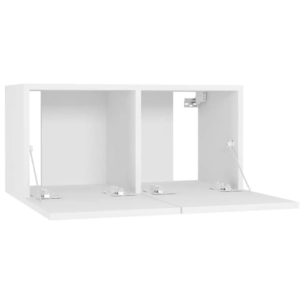 Wall Mounted TV Cabinet Unit White Modern Storage Shelving Compartments
