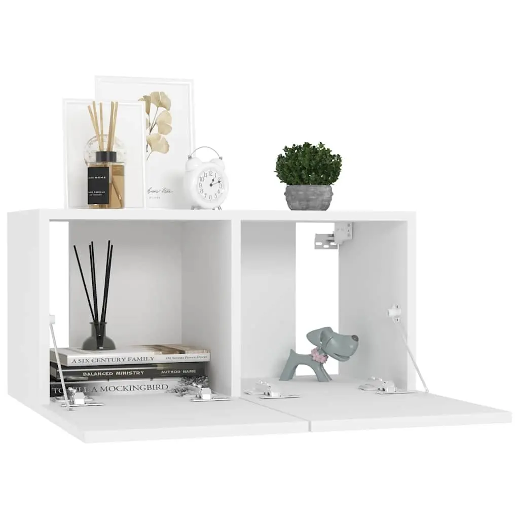 Wall Mounted TV Cabinet Unit White Modern Storage Shelving Compartments
