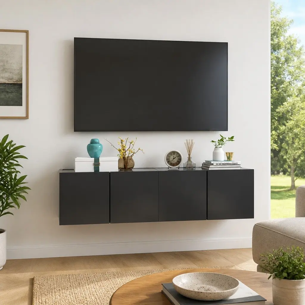 Hanging TV Cabinet Set 2 pcs Wall Mount Living Room Storage Grey 60x30x30cm