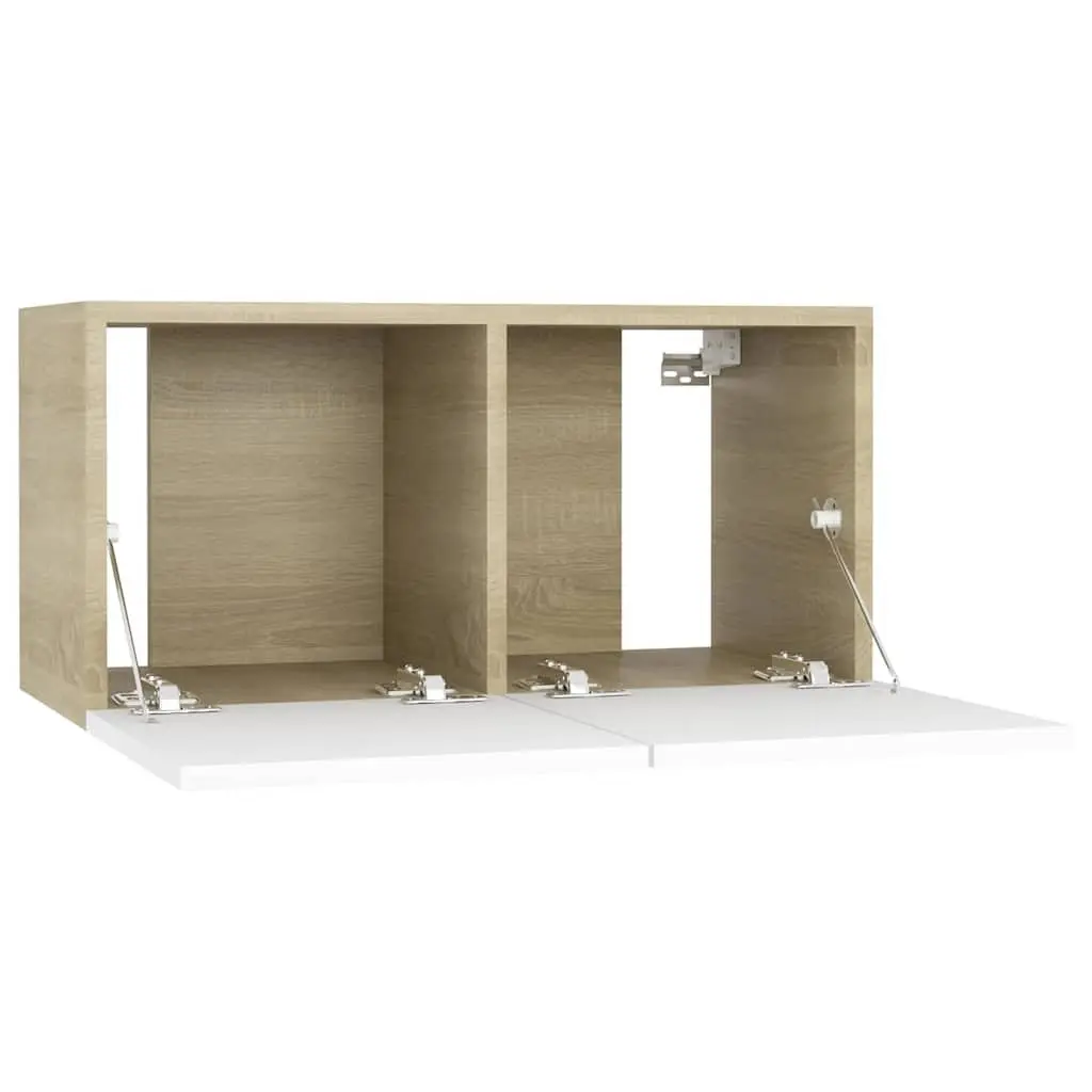 Hanging TV Cabinet White Sonoma Oak Wall Mount Modern Living Room Storage Unit
