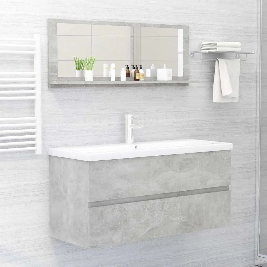 Wall Mount Bathroom Mirror Engineered Wood Grey with Shelf 100x10.5x37cm