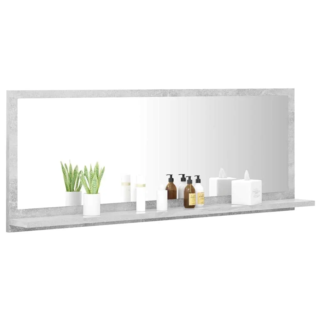 Wall Mount Bathroom Mirror Engineered Wood Grey with Shelf 100x10.5x37cm