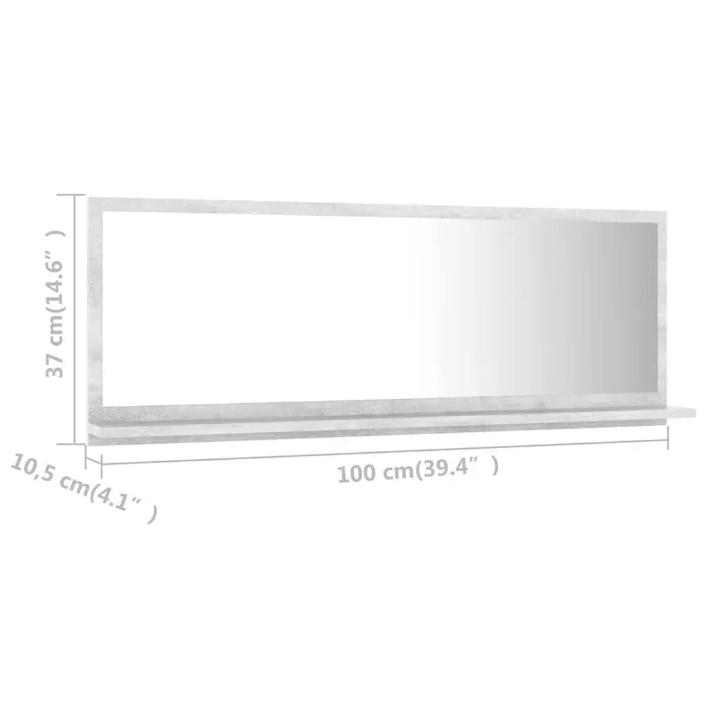 Wall Mount Bathroom Mirror Engineered Wood Grey with Shelf 100x10.5x37cm