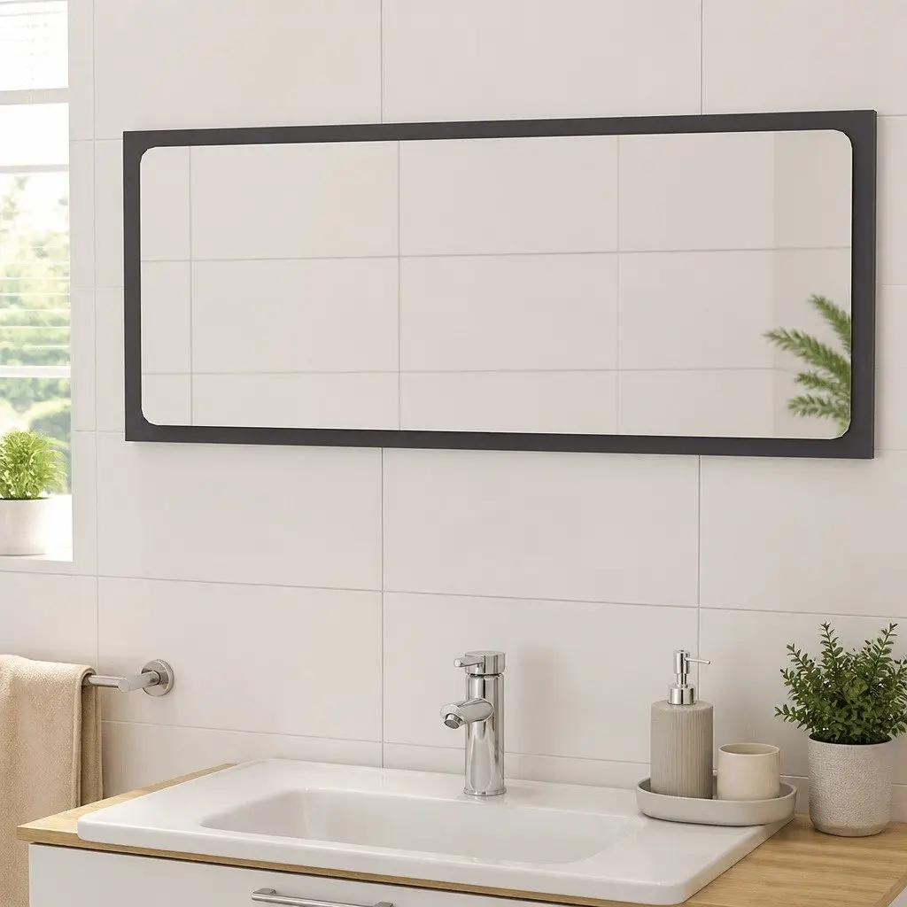 Bathroom Vanity Mirror Wall Mounted Storage Cabinet Engineered Wood 100cm Grey