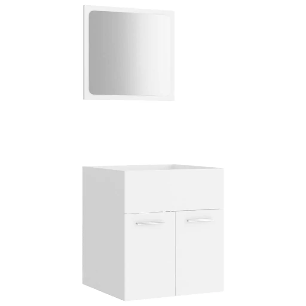Bathroom Set Engineered Wood 2 Piece White Cabinet Mirror Storage