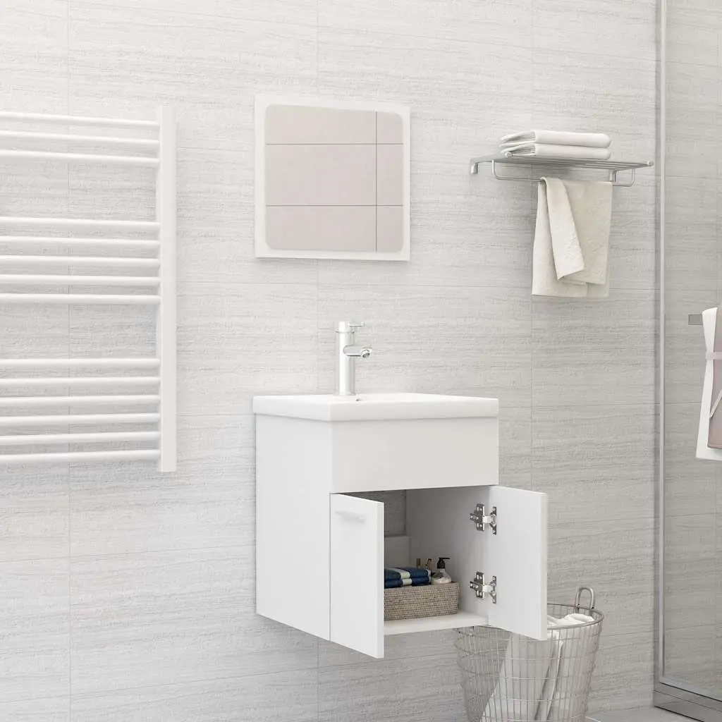 Bathroom Set Engineered Wood 2 Piece White Cabinet Mirror Storage