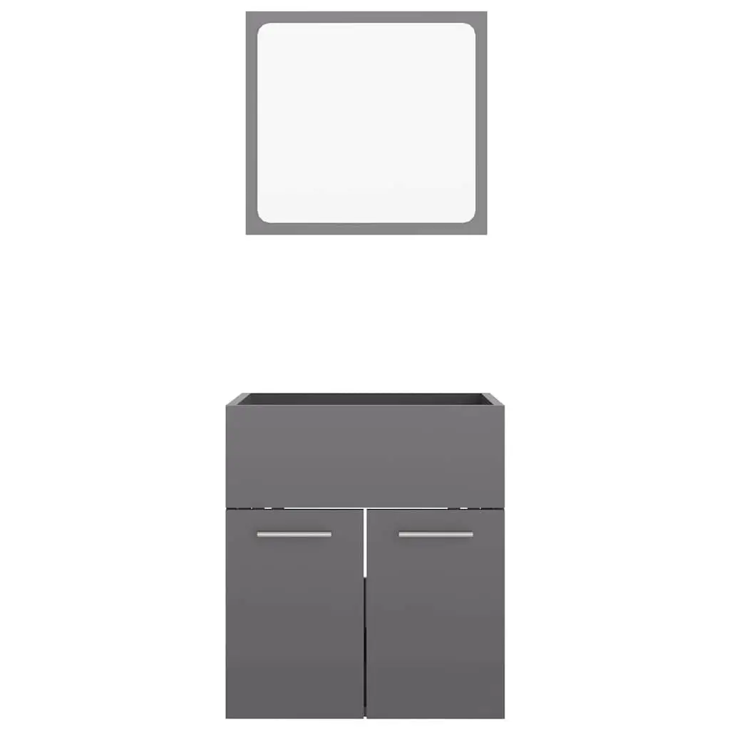 2 Piece Bathroom Set Engineered Wood High Gloss Cabinet and Mirror Grey