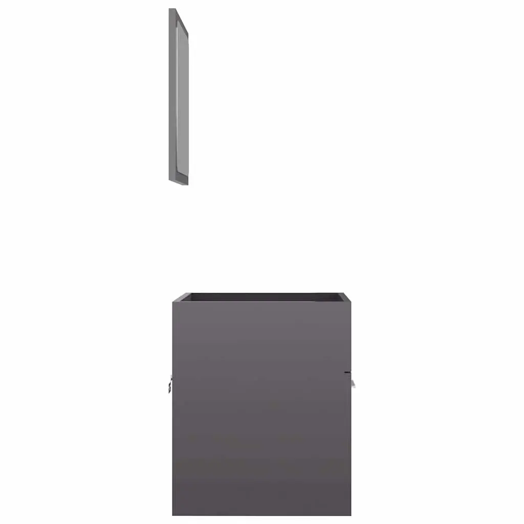 2 Piece Bathroom Set Engineered Wood High Gloss Cabinet and Mirror Grey