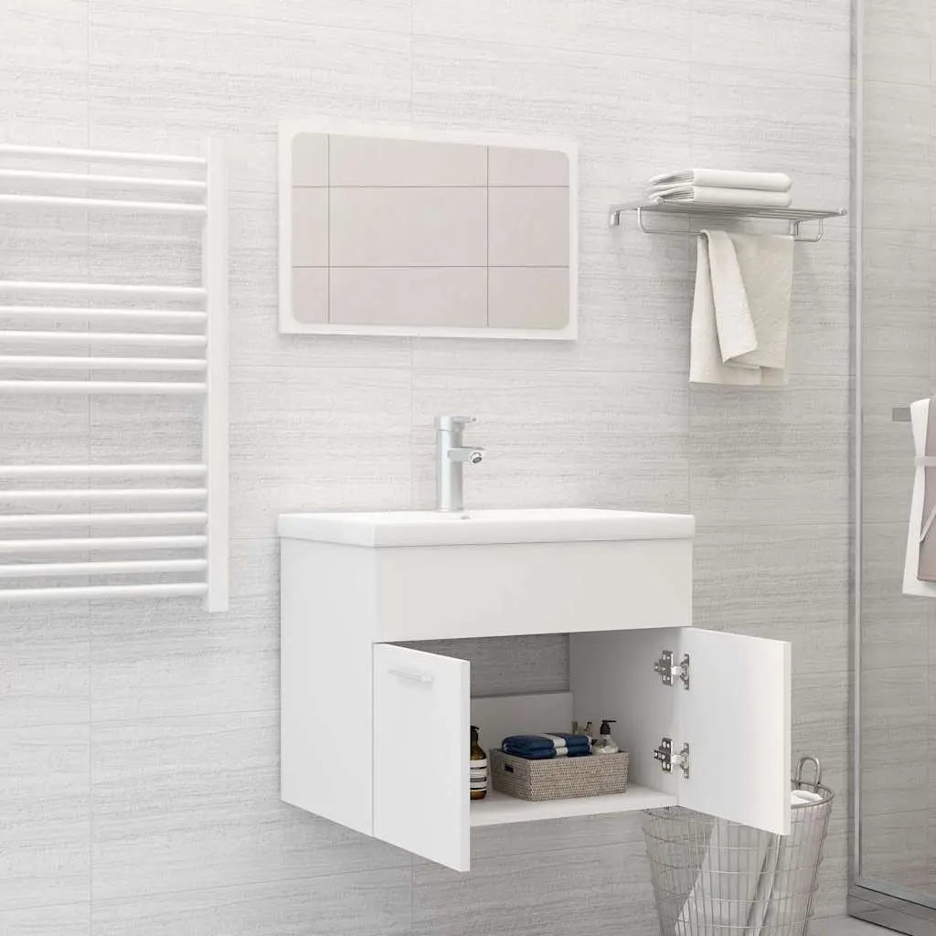 Bathroom Furniture Set Engineered Wood 2 Piece White Cabinet Mirror Storage
