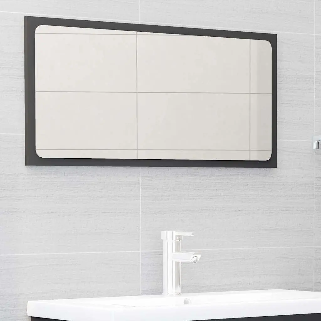 Bathroom Furniture Set Engineered Wood Grey 2 Piece Mirror Cabinet