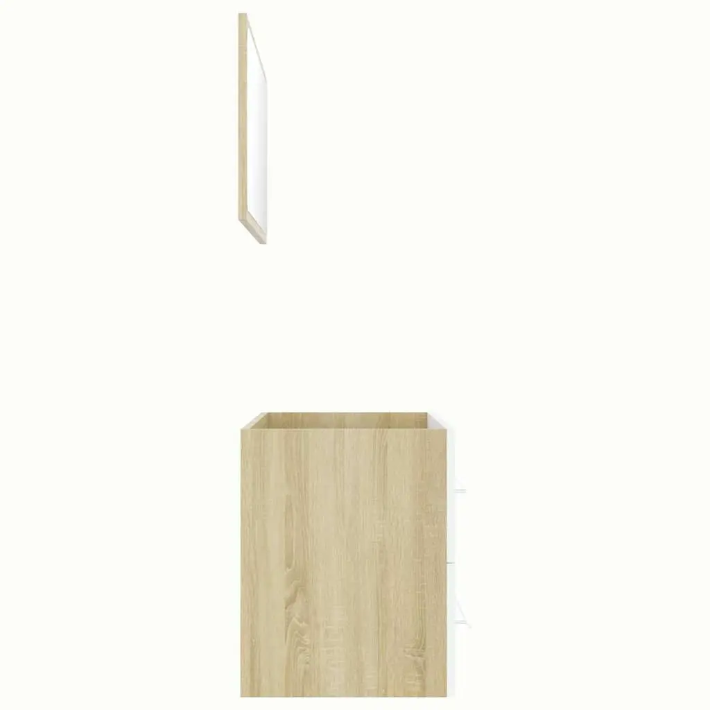2 Piece Bathroom Cabinet Set with Mirror Engineered Wood White Sonoma Oak