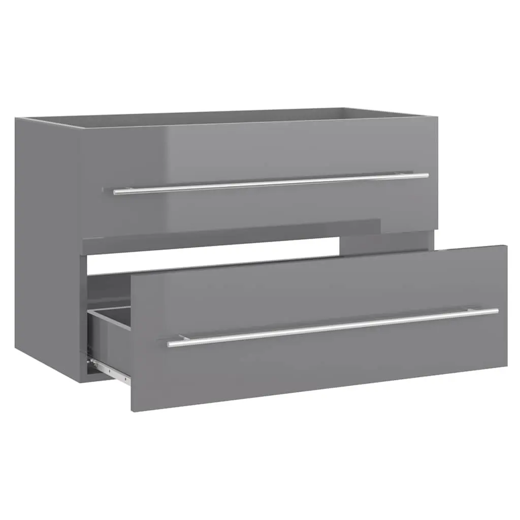 Bathroom Set Engineered Wood Grey High Gloss 2 Piece Mirror Cabinet