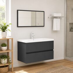 Grey Bathroom Cabinet with Mirror Set