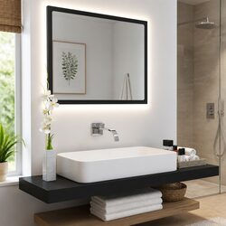 Ideal Black LED Bathroom Mirror for Home Use 60x8.5x37 cm