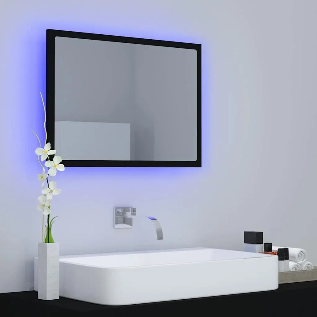 LED Bathroom Mirror Engineered Wood and Acrylic 60x8.5x37 cm Black