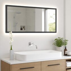 Versatile Wall-Mounted Grey LED Bathroom Mirror 100x8.5x37 cm