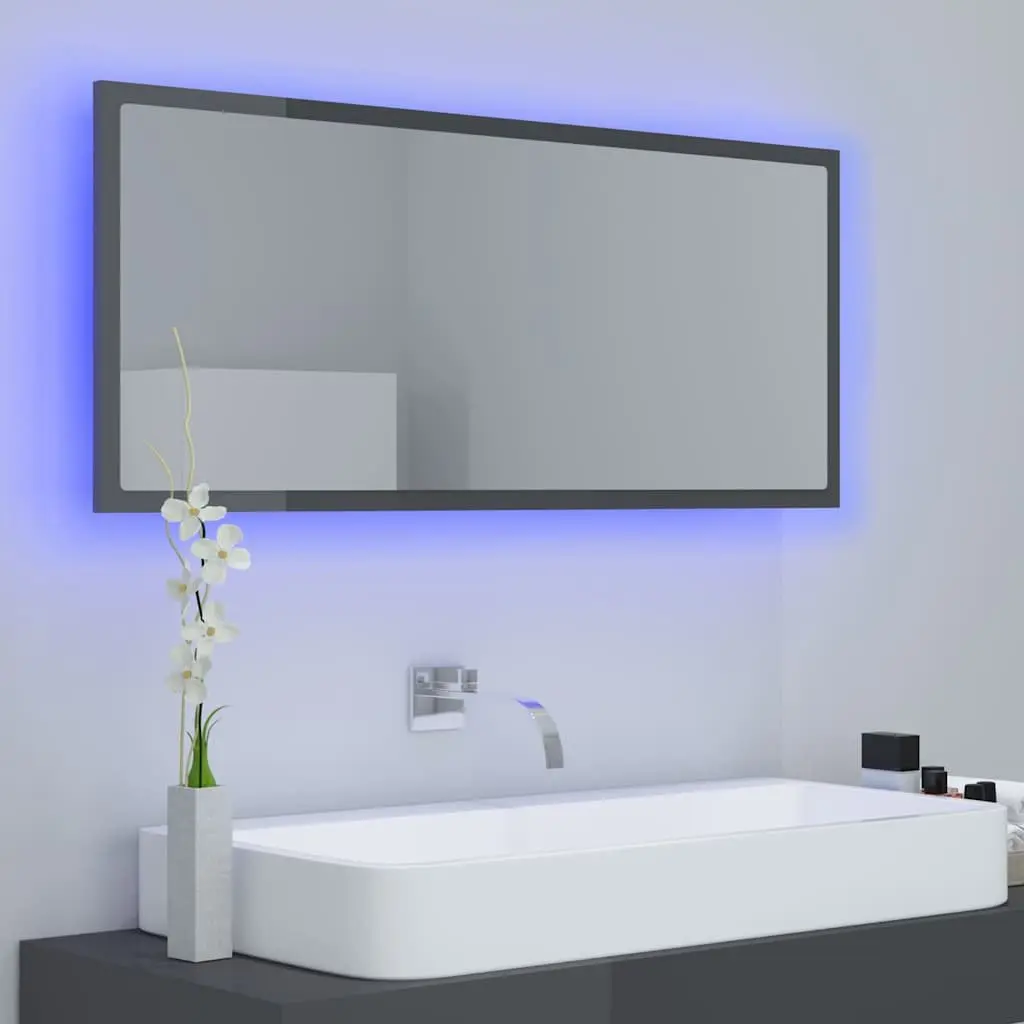 Wall-Mounted Grey LED Bathroom Mirror 100x8.5x37 cm