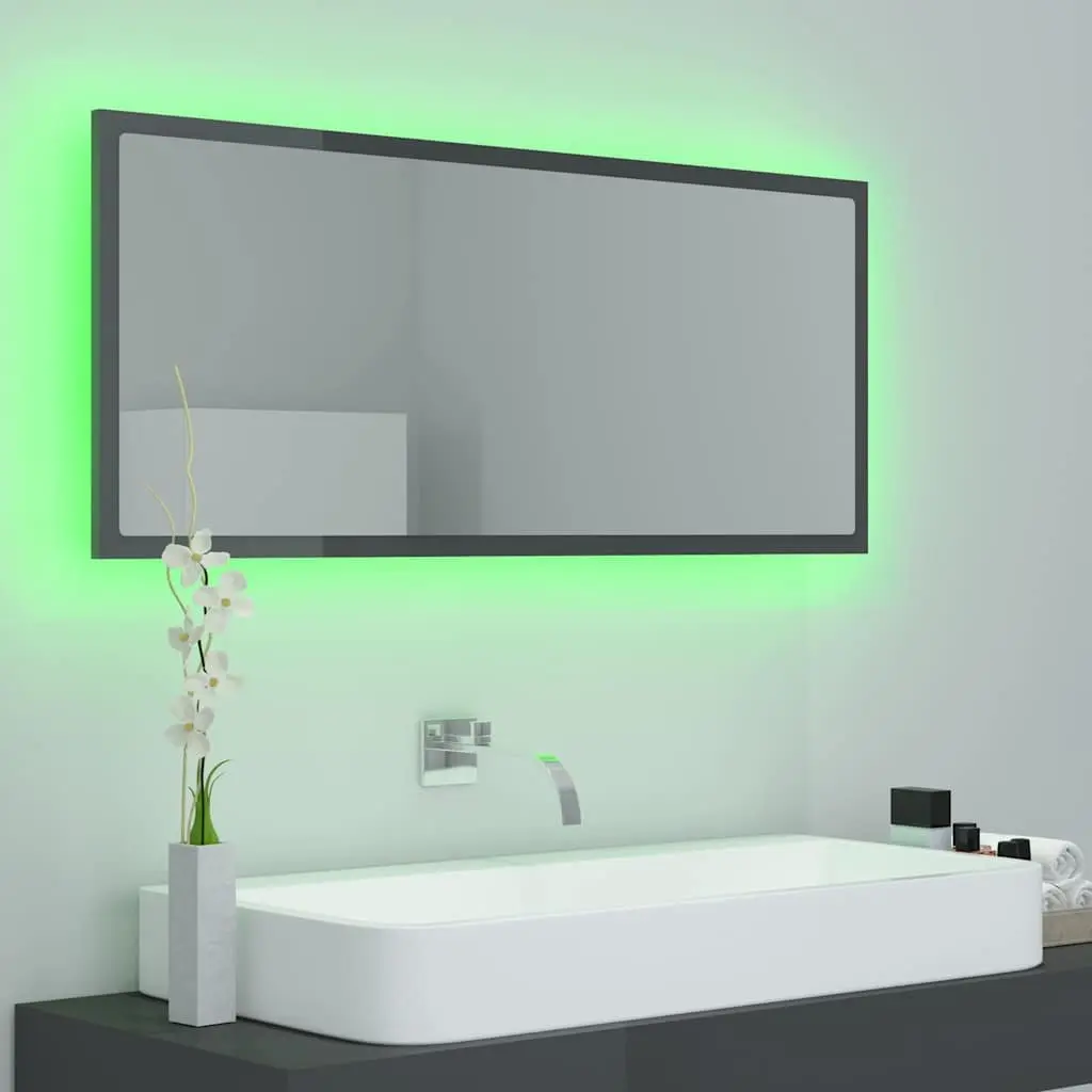 Wall-Mounted Grey LED Bathroom Mirror 100x8.5x37 cm