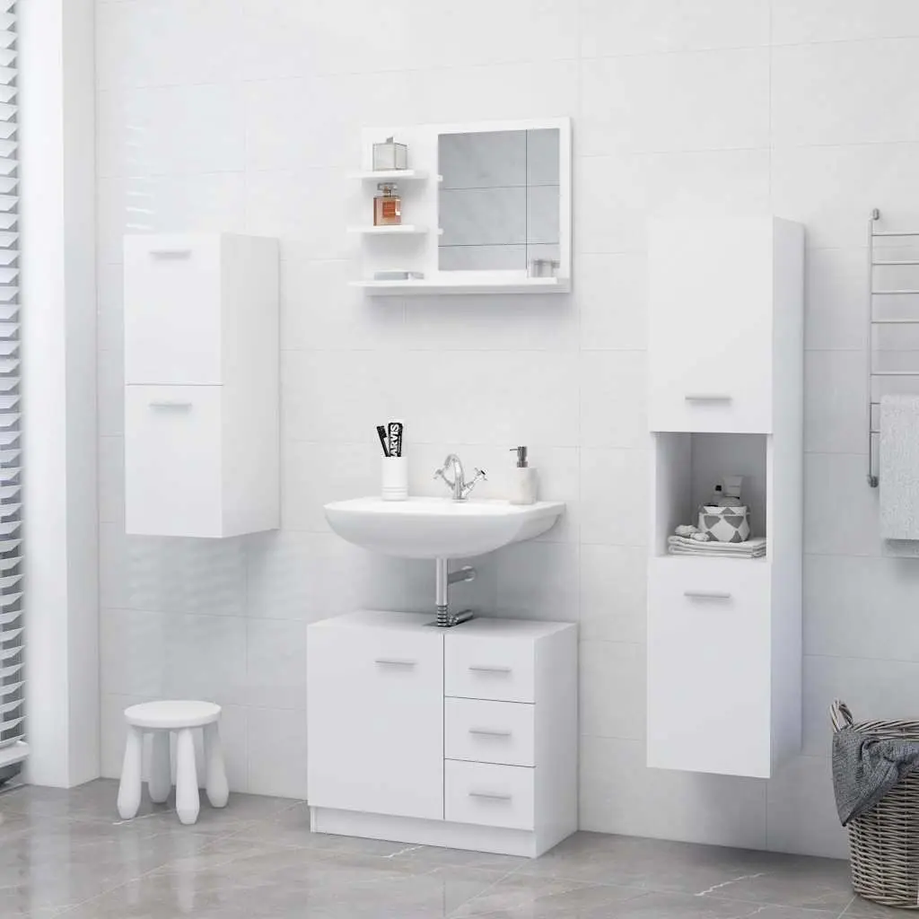 Bathroom Vanity Mirror Engineered Wood and Acrylic 60x10.5x45 cm White Wall Mount with 3 Storage Shelves