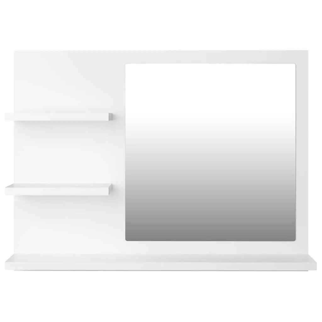 Bathroom Vanity Mirror Engineered Wood and Acrylic 60x10.5x45 cm White Wall Mount with 3 Storage Shelves