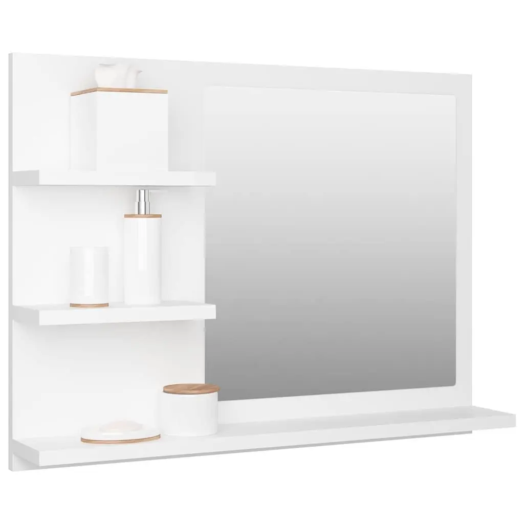 Bathroom Vanity Mirror Engineered Wood and Acrylic 60x10.5x45 cm White Wall Mount with 3 Storage Shelves