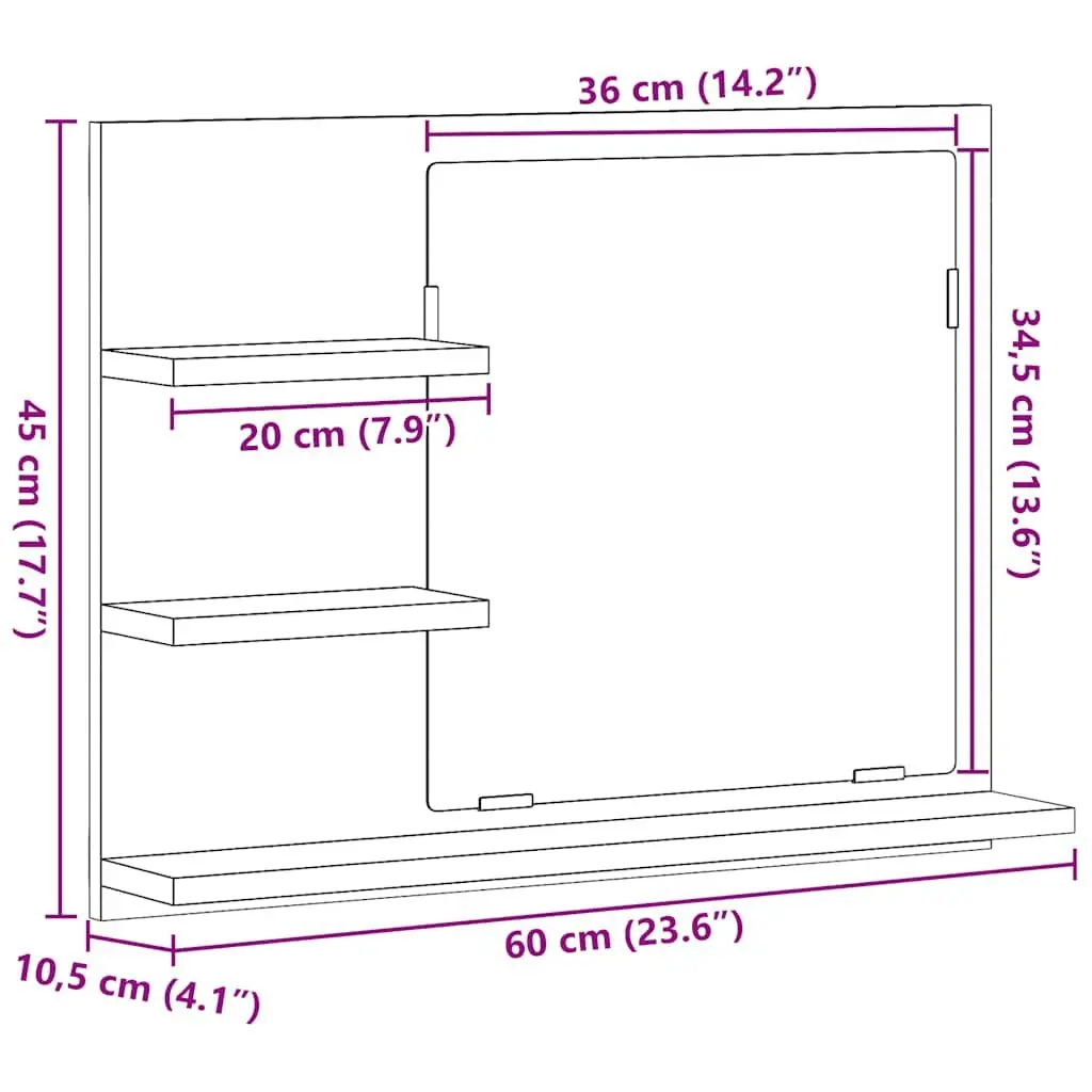 Bathroom Vanity Mirror Engineered Wood and Acrylic 60x10.5x45 cm White Wall Mount with 3 Storage Shelves