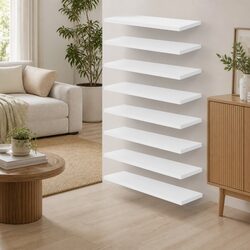 Functional 8 Piece White Floating Shelf Set for Home