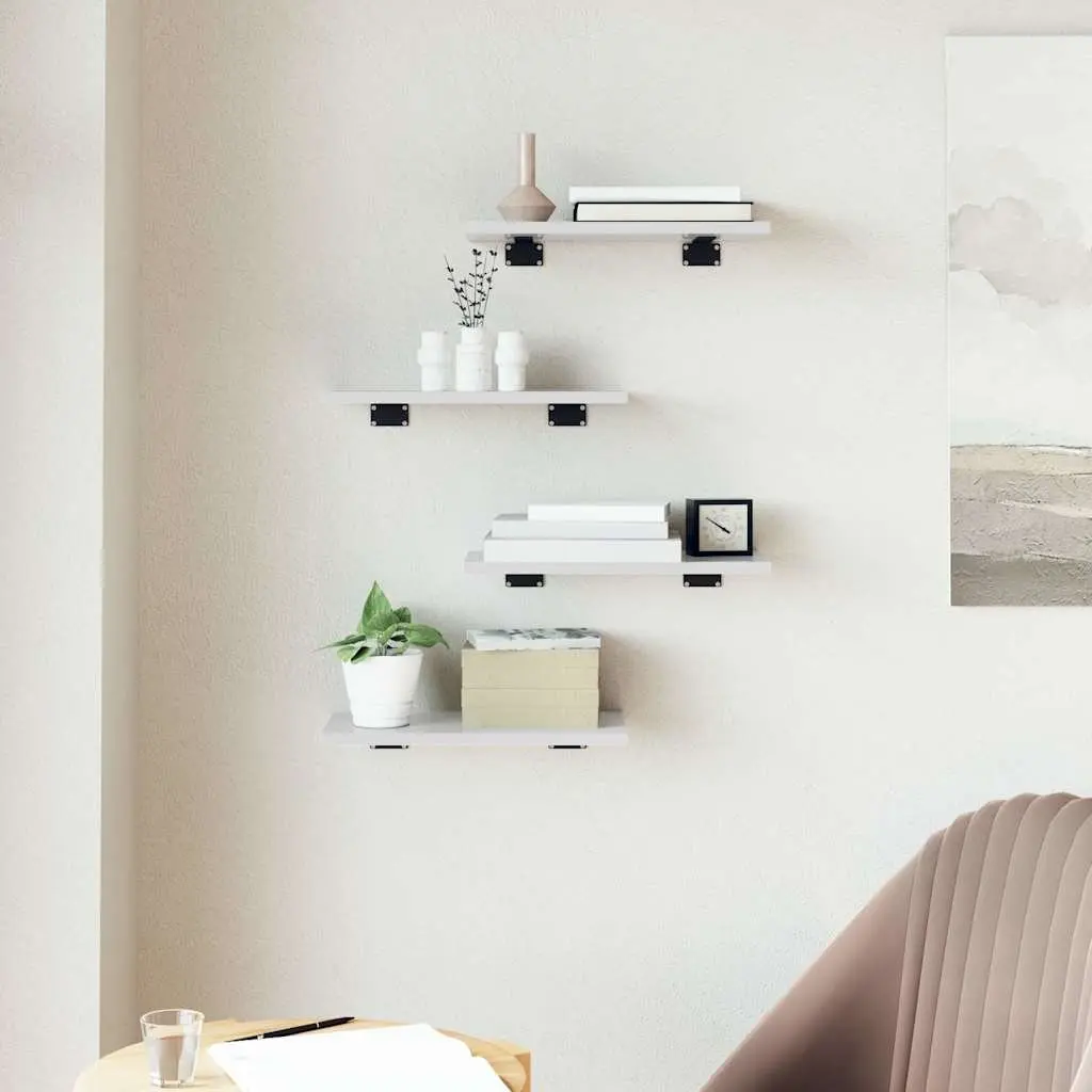 Bookshelf Boards Engineered Wood 40x20x1.5cm High Gloss White Storage 4 Piece