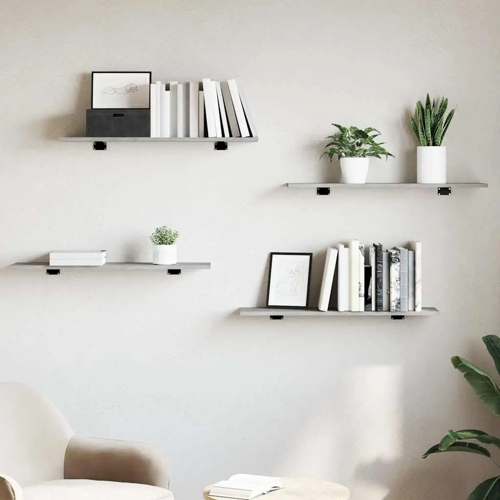 Bookshelf Boards Grey 4 Piece Set Wall Mounted Storage Shelves Engineered Wood