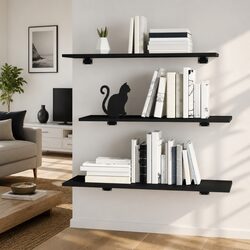 Functional Black Floating Shelves for Home Use, Set of 4