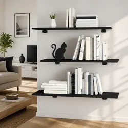 Functional Black Floating Shelves for Home Use, Set of 4