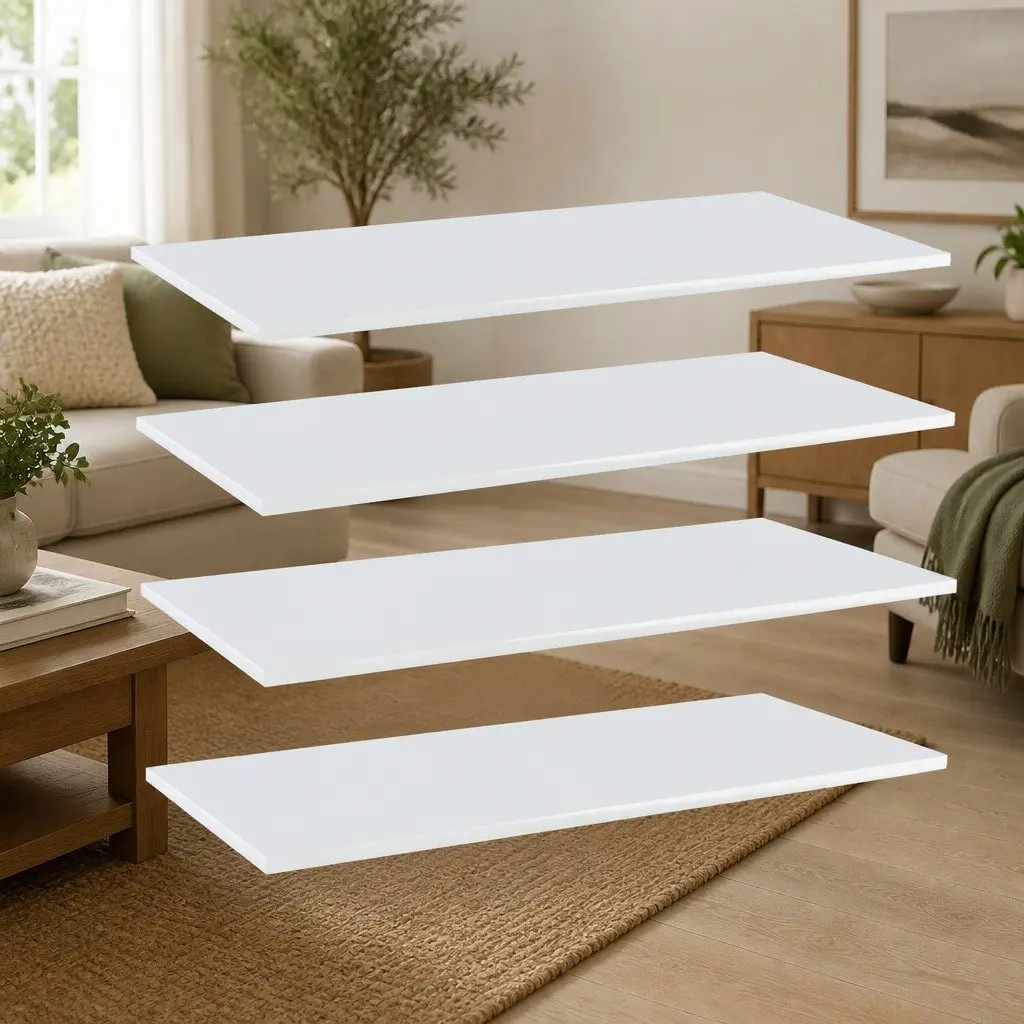 White Floating Wall Shelves Engineered Wood 100x50cm 4 Piece Storage Boards Home Decor