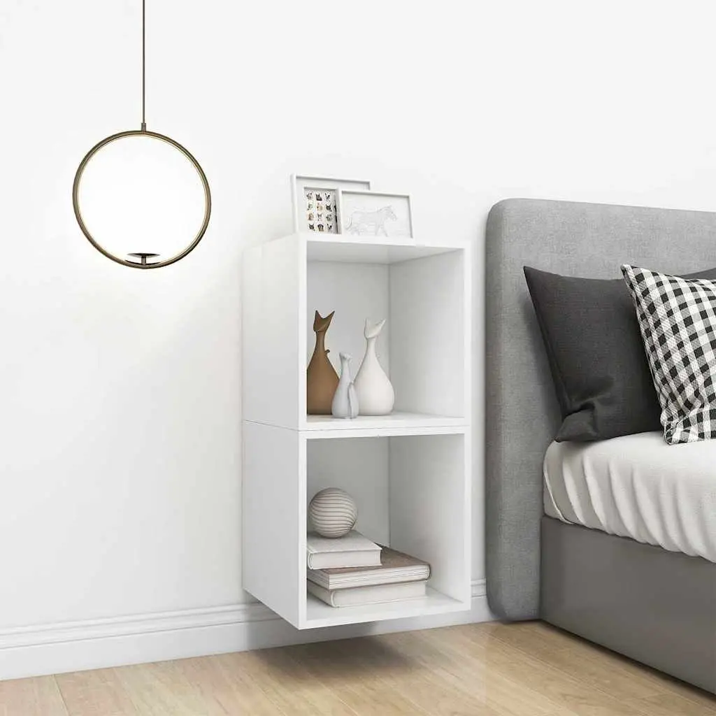 White Floating Wall Cabinet Engineered Wood 37x37x37cm Storage 2 Piece