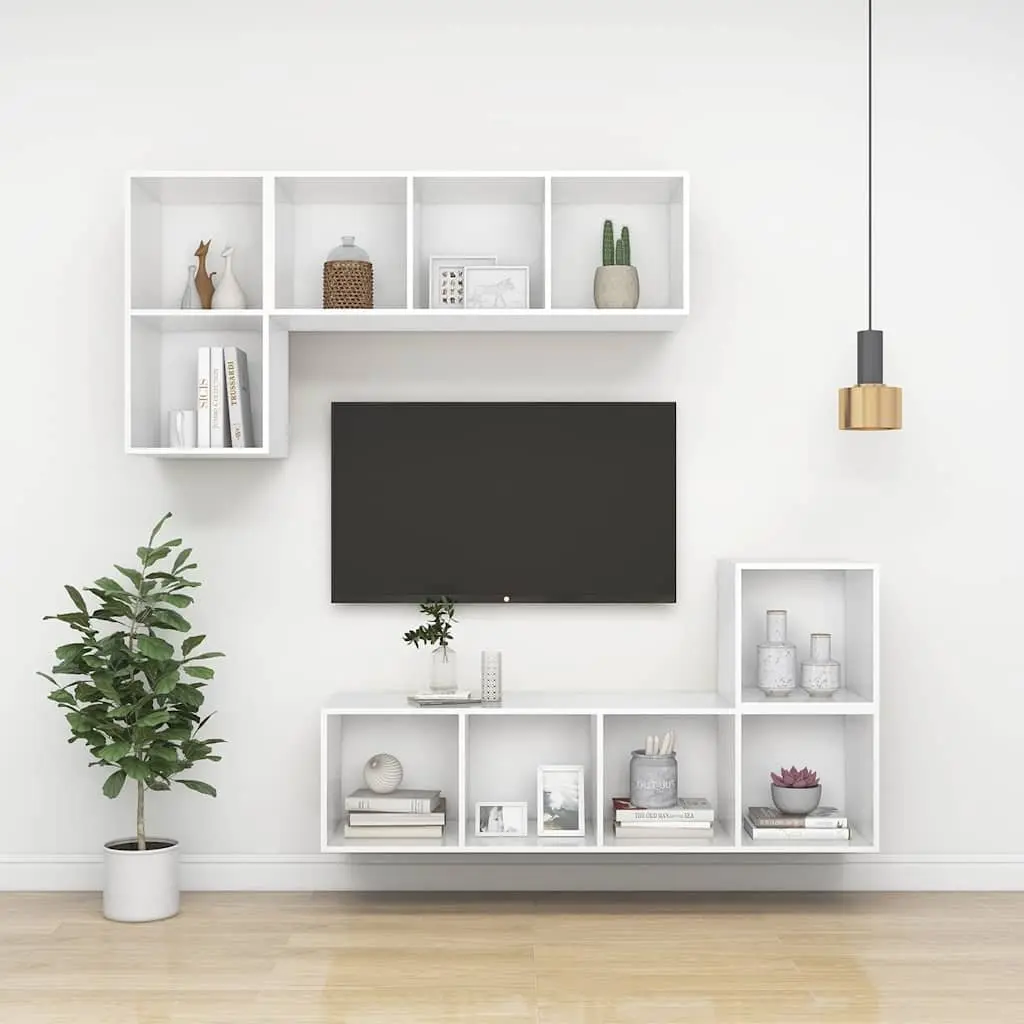 White Floating Wall Cabinet Engineered Wood 37x37x37cm Storage 2 Piece