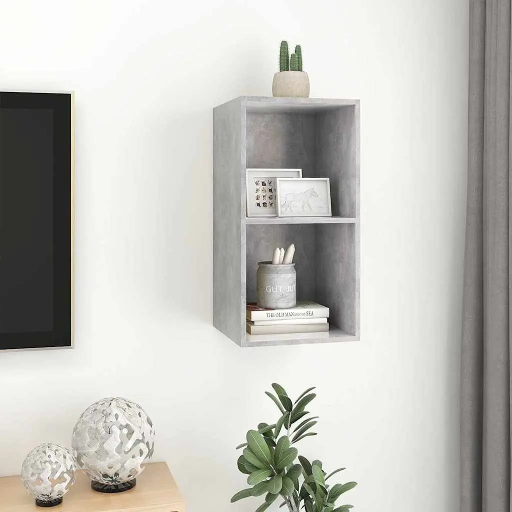 Wall-mounted TV Cabinet Grey Concrete Engineered Wood Storage Unit Display