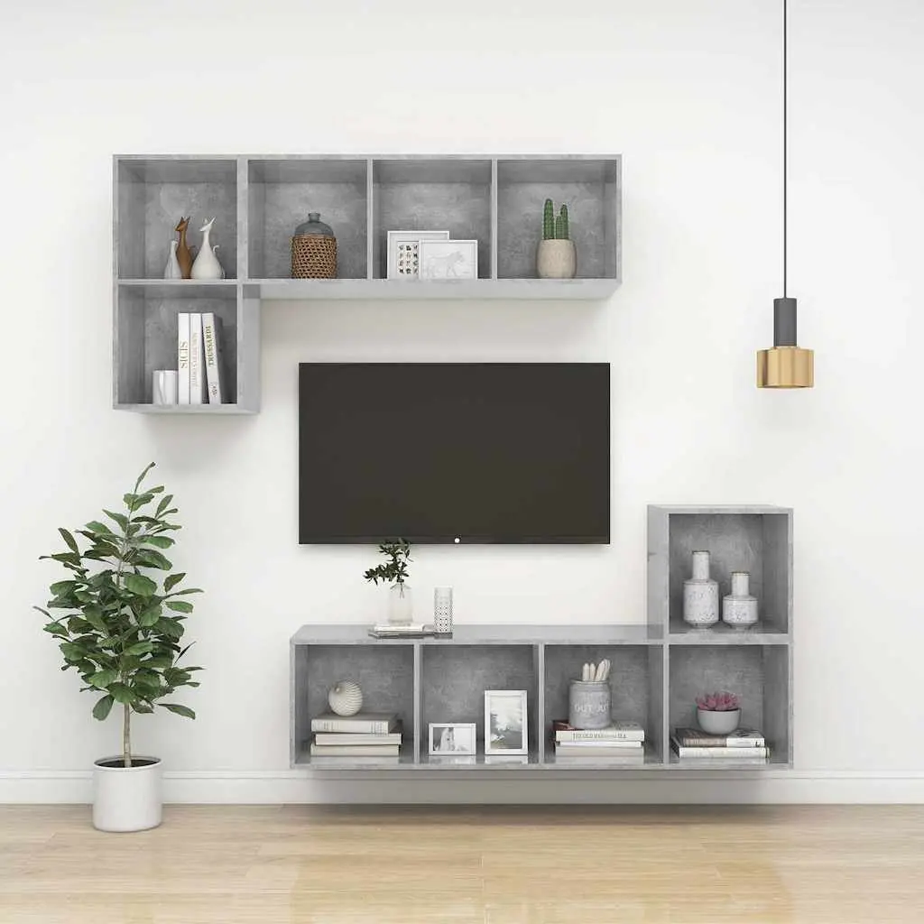Wall-mounted TV Cabinet Grey Concrete Engineered Wood Storage Unit Display