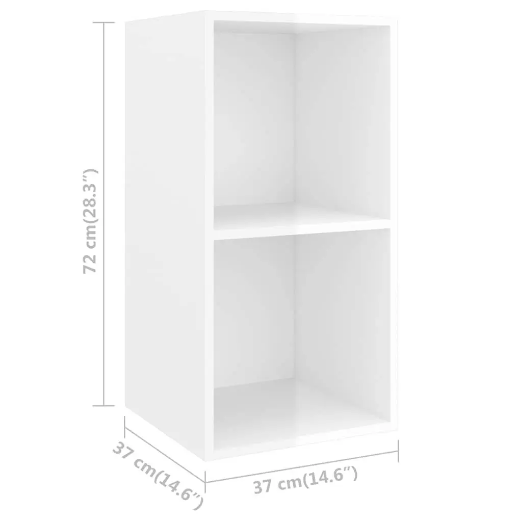 White Wall-mounted TV Cabinet High Gloss 2 Compartment Storage Display Unit