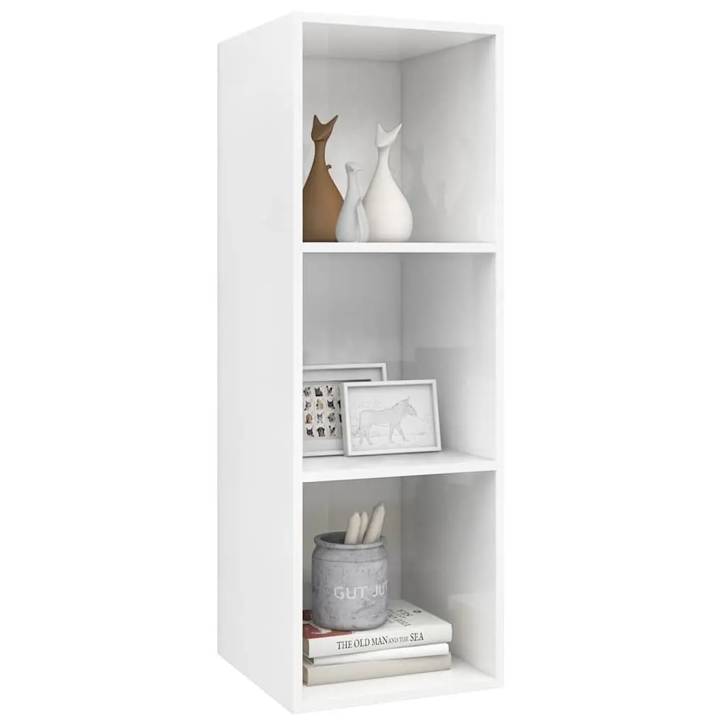 Wall-mounted TV Cabinet High Gloss White Storage Unit 3 Compartments Display
